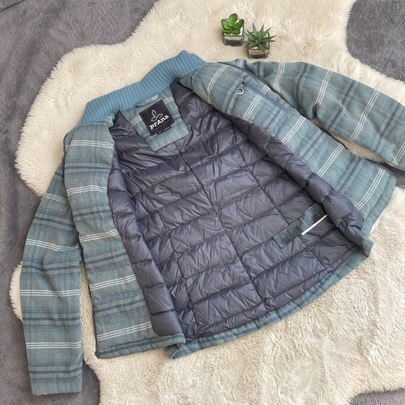 Prana Showdown Down Jacket Plaid Insulated Bayou Blue Medium - Picture 5 of 14